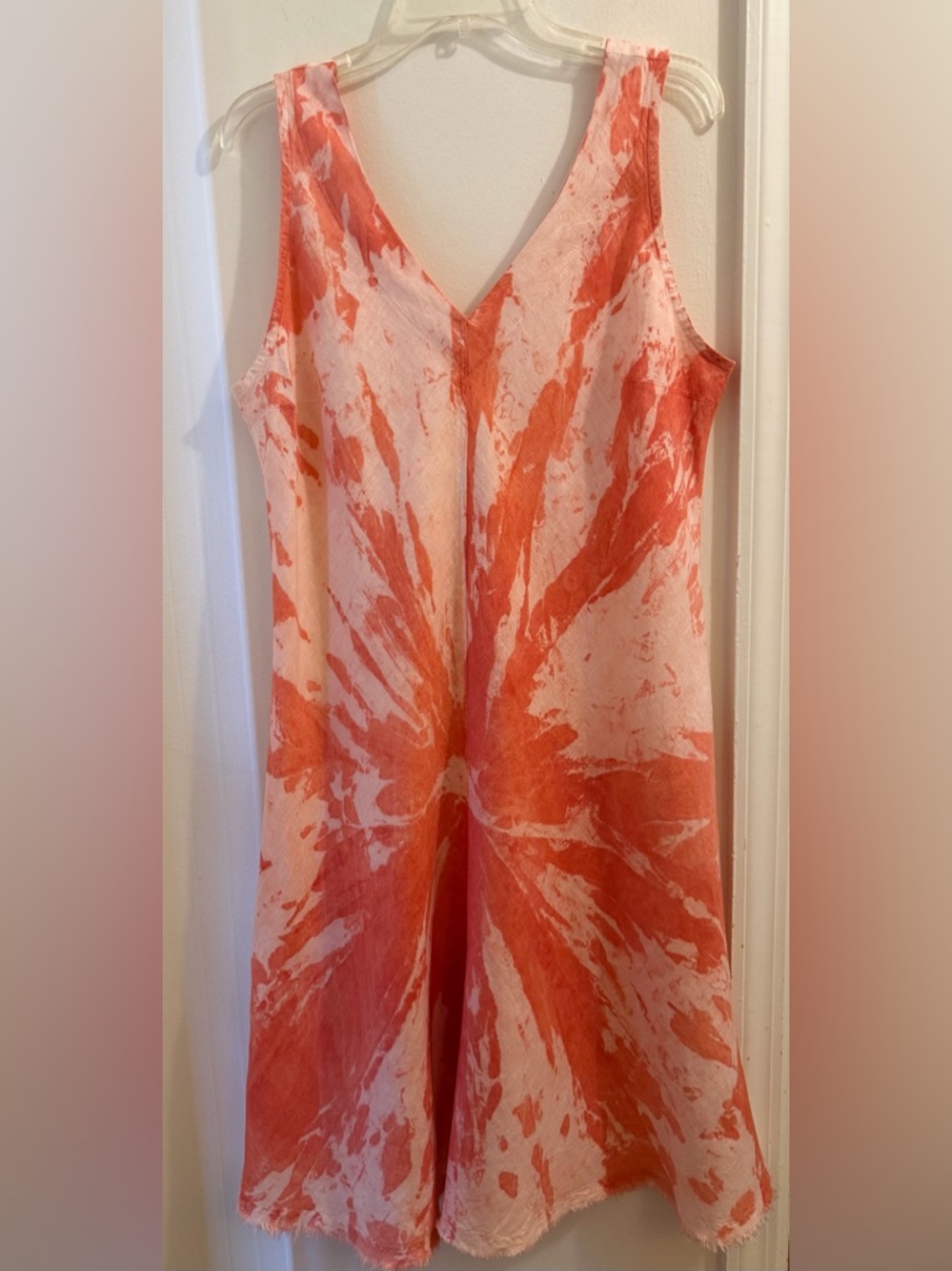 Sleeveless Tie-Dye Midi Dress in Coral Pink
